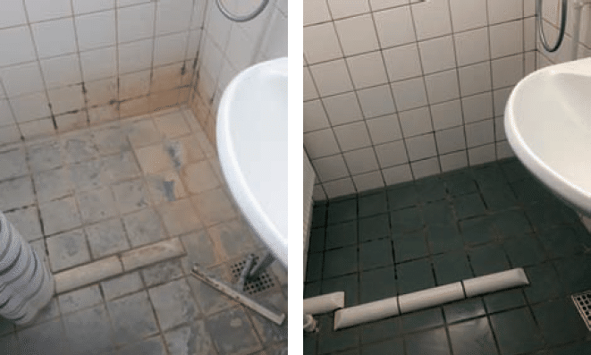 Afkalkning af bruseniche i flyttelejlighed.