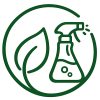 Miljøvenlig rengøring med sprayflaske og grønne blade symbol.